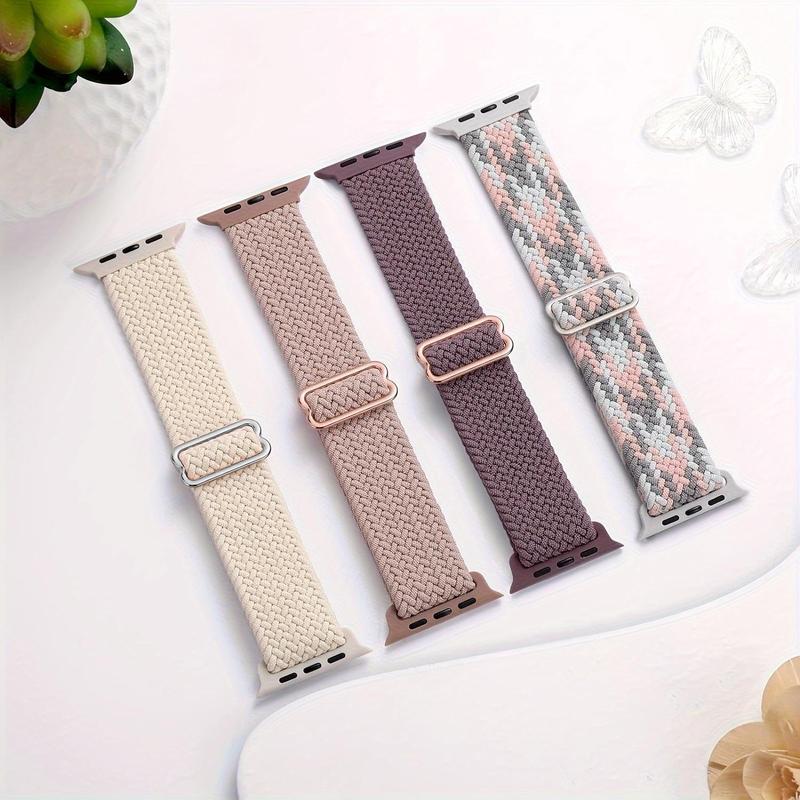 Braided Solo Loop Smartwatch Band (Band Only), Adjustable Stretchy Soft Nylon Watch Band, Fashion Watch Band Compatible with iWatch Smartwatches Series, Wearable Accessories