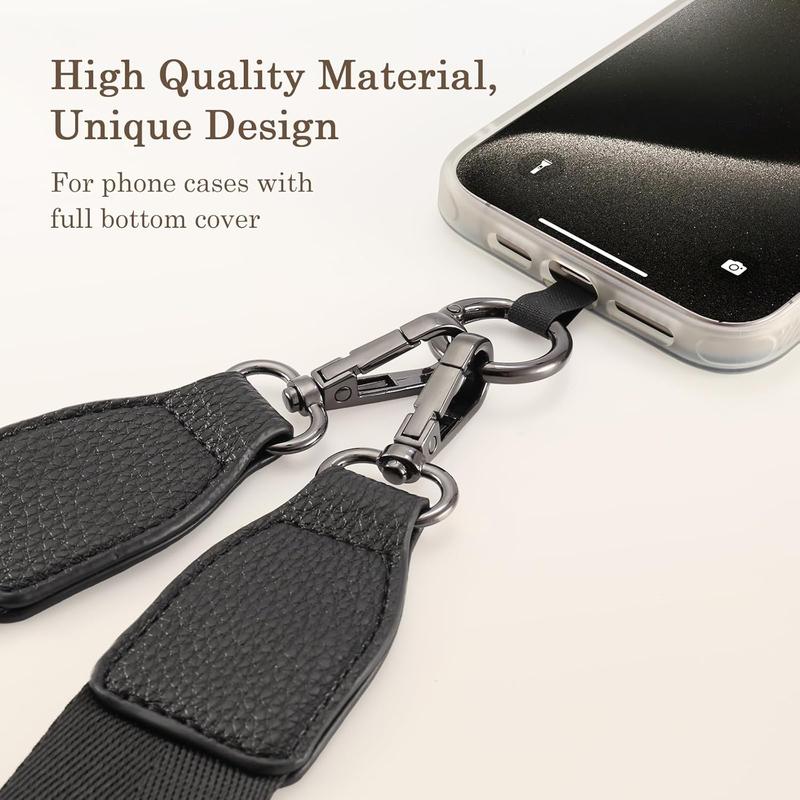 Clip and Go Phone Strap with Zipper Pouch- Stylish Crossbody Adjustable Chain Lanyard with Leather Wallet for All Phones, Black