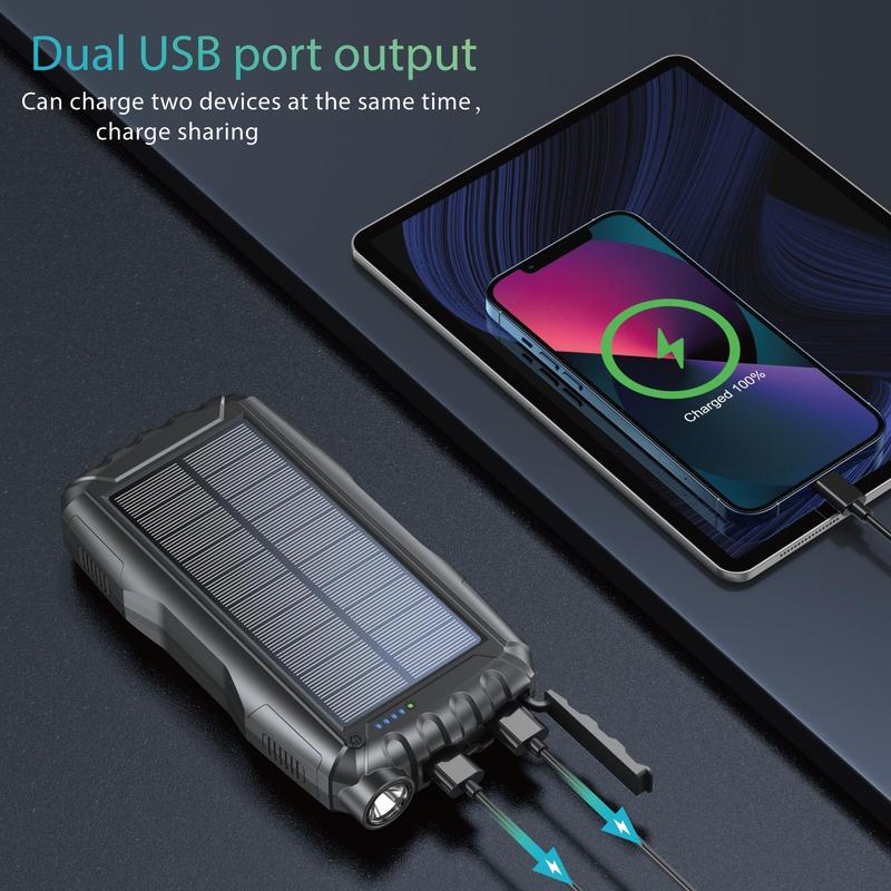 20000mAh Portable Solar Power Bank, Dual USB Output Port Waterproof Power Bank with LED Lights, Solar Power Charger for iPhone Android Phones, Phone Charger for Summer, Work Equipment for Men