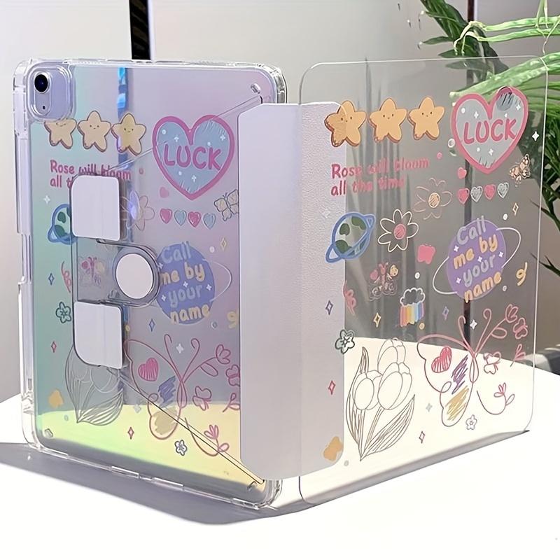 Laser Flower & Butterfly Transparent 2-In-1 Acrylic 360-Degree Rotating Stand Case For Ipad Models 10.2 Air4 Air5 Pro11 10Th 10.9 9.7 - Includes Butterfly Kickstand & Airpod Case