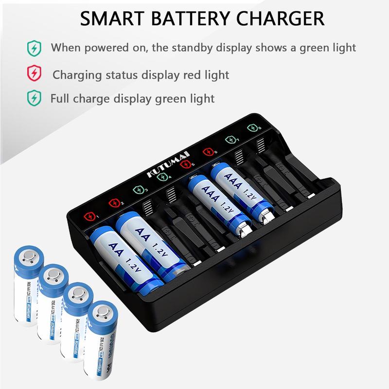 8-slot Independent Battery Charger (Without Battery), USB Powered Smart Battery Charger, Smart Charging Station for Ni-MH Ni-CD 1.2V AA AAA Battery