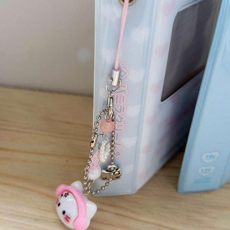 Original Design Pink Earphone Cat Shaped Phone Lanyard, Kawaii Cartoons Cute Handmade Guben Chain, Phone Pendant, Phone Strap