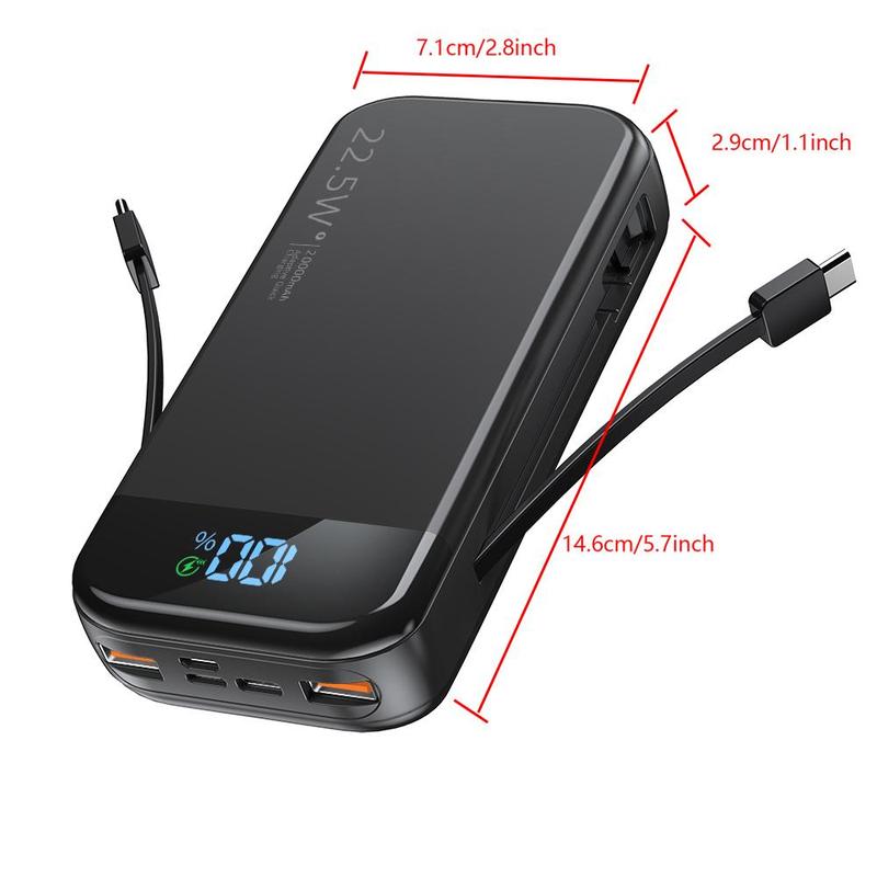 20000mAh Large Capacity Mobile Power Bank, Power Bank with Built-in 2 Cables, USB C-Input Output, PD3.0 QC4.0 22.5W Fast Charging, Suitable for Most Electronic Devices, Smartphone Accessories, Stocking Fillers Gift