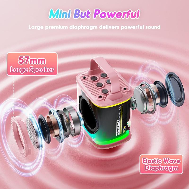 Mini Karaoke Machine with 2 Wireless Microphones, Portable Bluetooth Speaker for Kids Adults with Colorful LED Lights, Toy Gifts for Toddler Girls and Boys Age 4 5 6 7 8 9 10 12 Home Party Pink