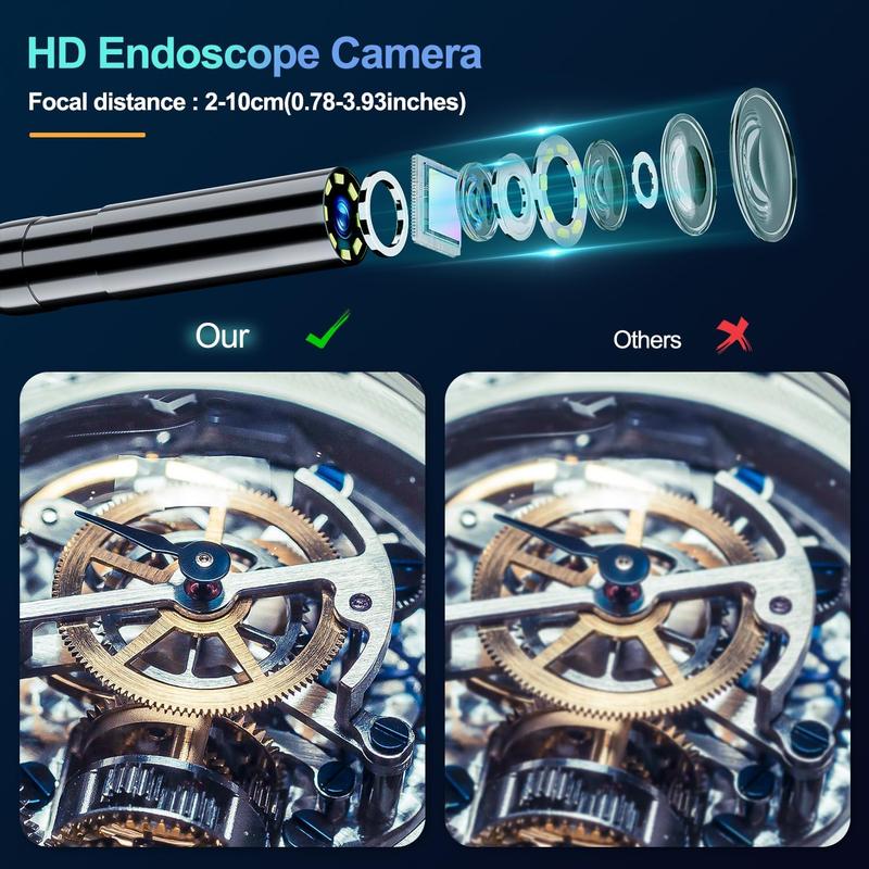 Endoscope Camera with Light, 4.3'' LCD Screen HD Digital Handheld Borescope IP67 Waterproof Snake Camera Sewer Inspection Camera with 8 LED Lights, 3 Accessories, Semi-Rigid Cable-15M(49.2FT)