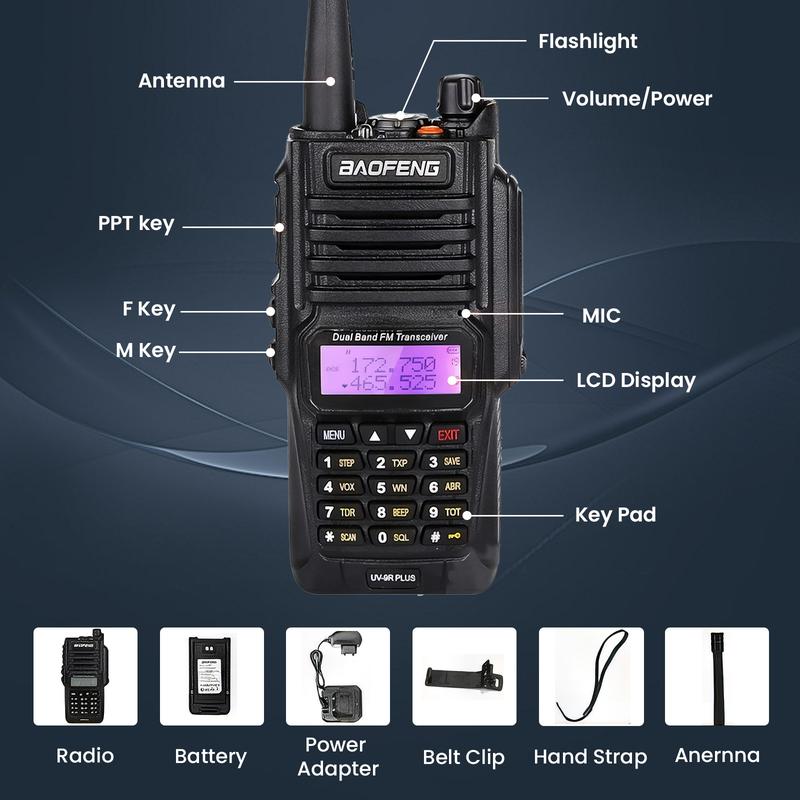 BAOFENG UV-9R Plus (upgrade of UV-5R) Protable Walkie Talkie, Handheld Ham Radio Long Range with IP67, Survival Emergency Preparedness Audio Gear