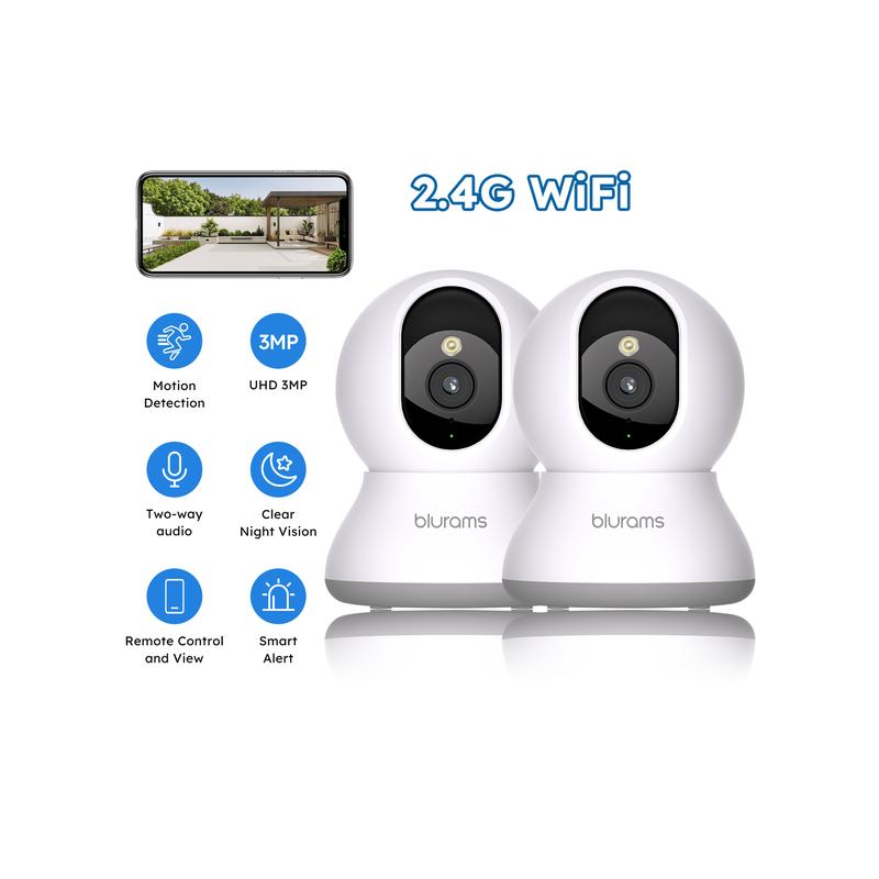 2PCS Blurams Indoor Security Camera, Pet Camera 2K, 360° Dog Camera With Phone App, PTZ Cameras For Home Security Indoor, 2-Way Audio, Motion Tracking, Color IR Night Vision, Siren, Cloud&SD(2.4GHz Only)