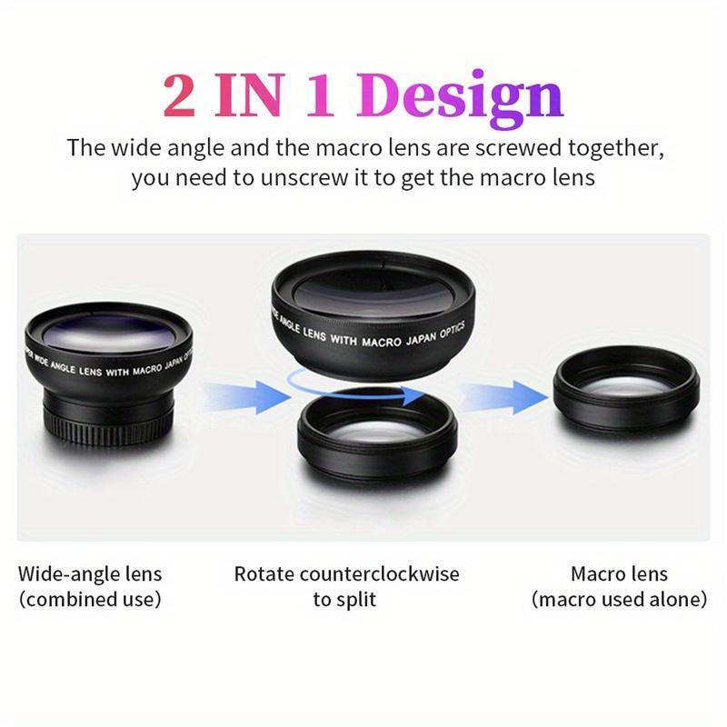 2-in-1 Lens Universal Clip, 37mm Mobile Phone Lens, Professional 0.45x 49UV Super Wide-Angle + Macro HD Lens, Phone Accessories