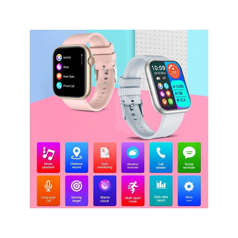 Men Women Smartwatch Full Touch Square Heart Rate Blood Pressure Sleep Monitor Sports Fitness Smart Watch Making Call Pedometer Alarm Clock Music Remote Control Watches Custom Watch Face for Android IOS Smart Bracelet Gifts for Girls and Boys Birthday For