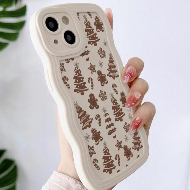 Cute Christmas Tree & Gingerbread Man Pattern Phone Case, Decorative Phone Protector Cover, Phone Accessories Compatible with iPhone 11 12 13 14 15 16 Pro Max