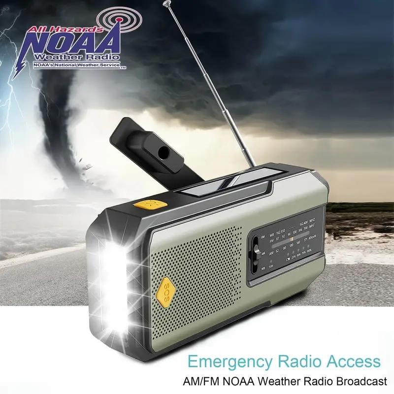 Hand-Crank & Solar Radio, Multi-Functional Emergency Audio Radio Equipment with 2000mAh Mobile Charger & LED Light, Summer Portable Charger Power Bank, Compact SOS Alarm Weather Radio, Outdoor Essentials 2024, Back to School