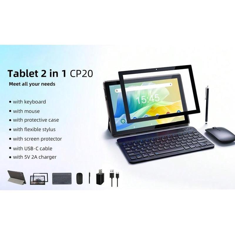 2024 Newest 2 In 1 Tablets With Keyboard, 10.1 Inch Android Tablet, 8GB RAM+64GB ROM+512GB Expandable, 8MP Dual Camera, 1280*800 IPS Screen Tablet Computer, WiFi, Bluetooth, 6000mAH Long Battery Life Tablet PC