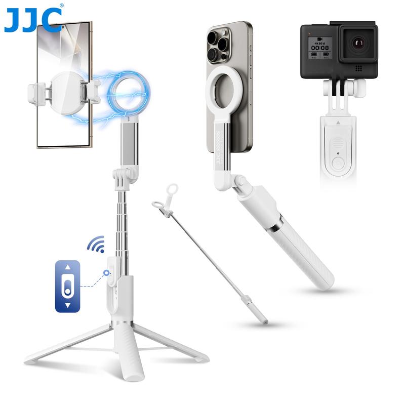 Magnetic Selfie Stick Tripod, Wireless Remote Control Selfie Stick with 2 Cold Shoe Mounts, Selfie Stick Tripod with Removable Phone Holder for Vlog, Stocking Fillers Gift