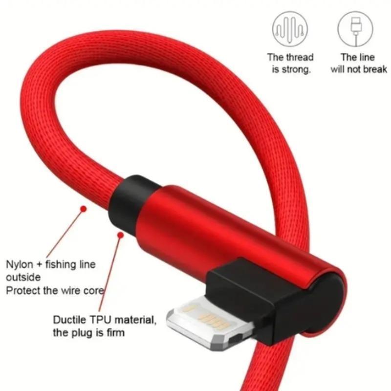 2.4A 12W Fast Charging USB Cable, 90-Degree Design USB Data Cable, Compatible with iPhone 14 13 12 11 X 8 7 7Plus 6 6S 5