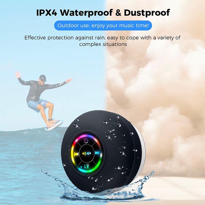 Mini Bluetooth shower speaker with variable LED lights, iPX4 waterproof, hands-free speaker, wireless stereo rechargeable, suitable for beaches, showers, and homes, a must-have for families  Subwoofer Shower Speaker waterproof speaker  Audio Smartphone