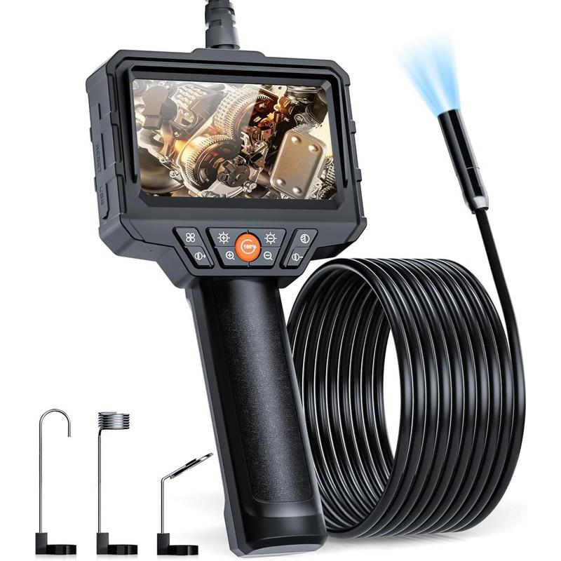 Endoscope Camera with Light, 4.3'' LCD Screen HD Digital Handheld Borescope IP67 Waterproof Snake Camera Sewer Inspection Camera with 8 LED Lights, 3 Accessories, Semi-Rigid Cable-15M(49.2FT)