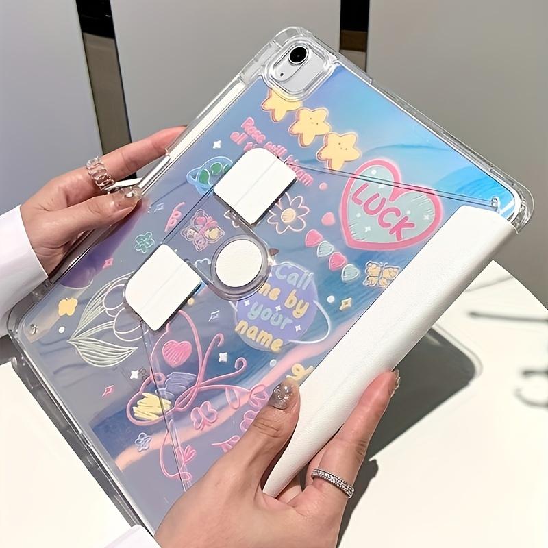 Laser Flower & Butterfly Transparent 2-In-1 Acrylic 360-Degree Rotating Stand Case For Ipad Models 10.2 Air4 Air5 Pro11 10Th 10.9 9.7 - Includes Butterfly Kickstand & Airpod Case