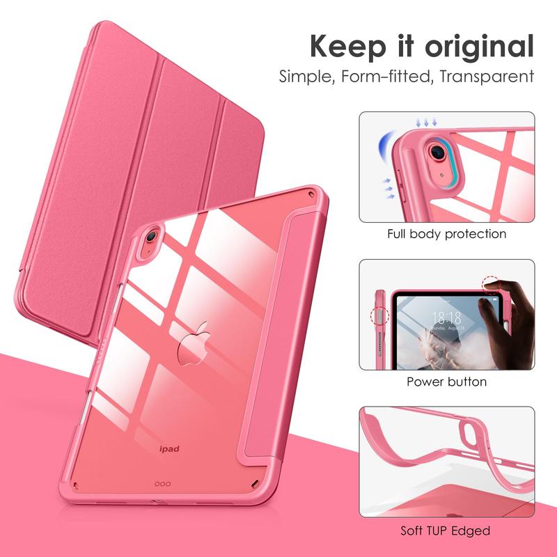 DTTOCASE for iPad 10th Generation Case 2022, 10.9 Inch Case with Clear Transparent Back and TPU Shockproof Frame Cover [Built-in Pencil Holder, Support Auto Sleep Wake] -Watermelon