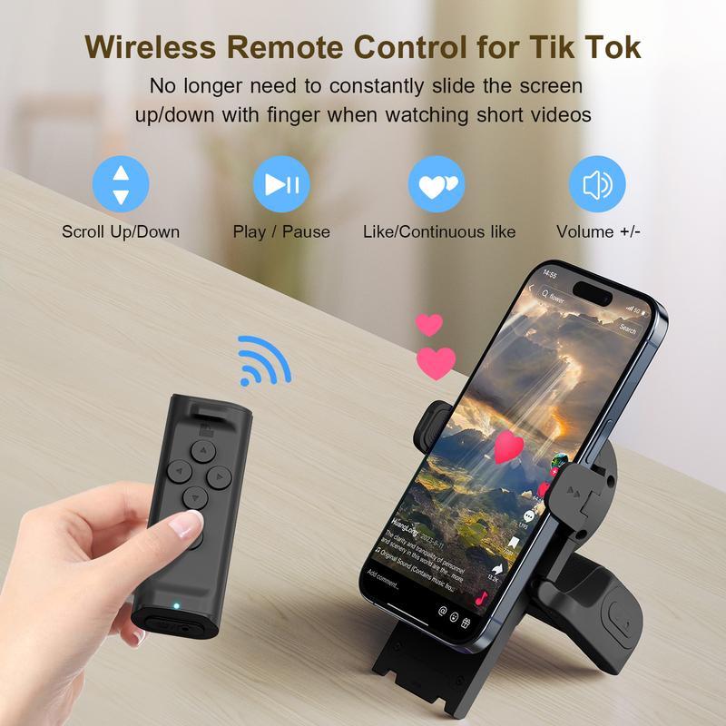 PUTARE Remote Control for TikTok Scrolling, with Cellphone Holder Stand, Wireless Page Turner, Camera Shutter Video Recording for iOS Android, Phone Selfie Accessory Stocking Stuffers Black Friday