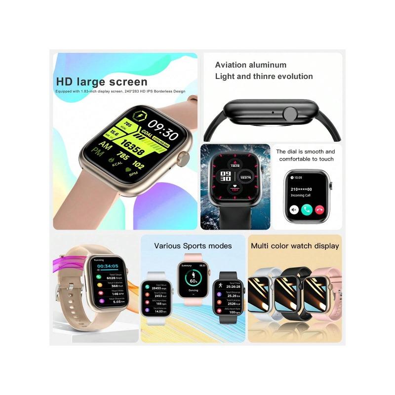 Men Women Smartwatch Full Touch Square Heart Rate Blood Pressure Sleep Monitor Sports Fitness Smart Watch Making Call Pedometer Alarm Clock Music Remote Control Watches Custom Watch Face for Android IOS Smart Bracelet Gifts for Girls and Boys Birthday For