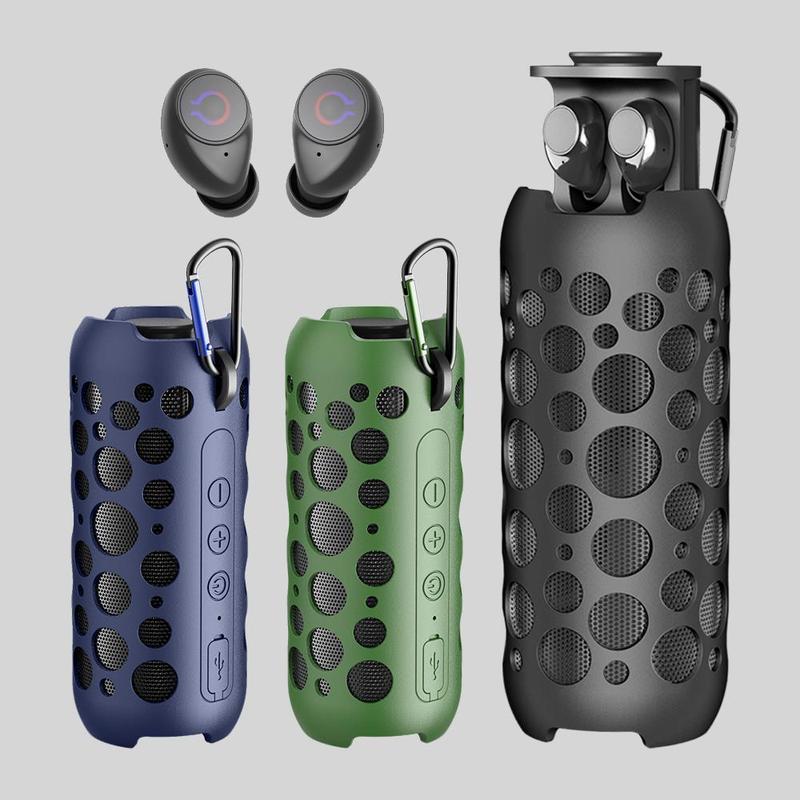 2 in 1 Portable Wireless Speaker with TWS Wireless Earbuds, Rechargeable Wireless Speaker with Colorful Lights, Suitable for Outdoor Sports, Music, Games