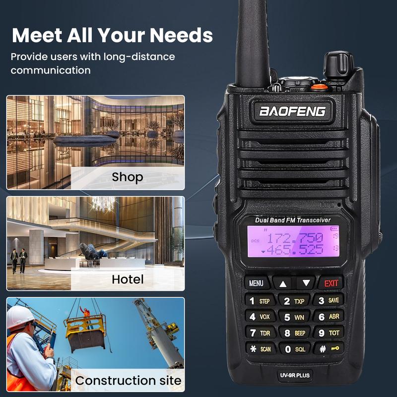 BAOFENG UV-9R Plus (upgrade of UV-5R) Protable Walkie Talkie, Handheld Ham Radio Long Range with IP67, Survival Emergency Preparedness Audio Gear