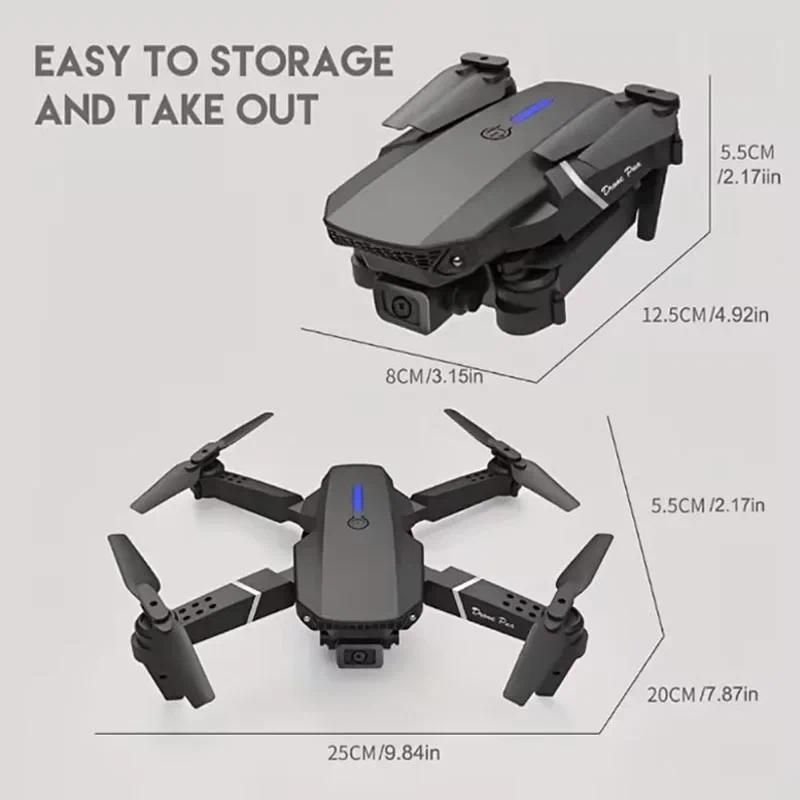 New E88Pro RC Drone 4K Professinal With 1080P Wide Angle Dual HD Camera Foldable RC Helicopter WIFI FPV Height Hold Apron Sell Charging Automatic Folding Durable Blades Cable Phone Chargeable