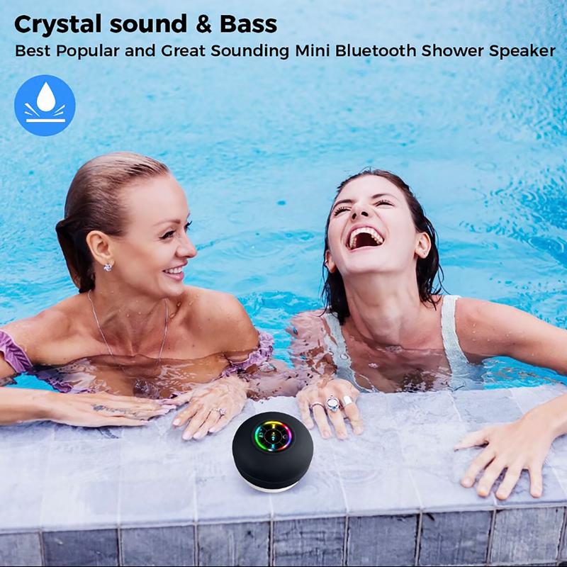 Mini Bluetooth shower speaker with variable LED lights, iPX4 waterproof, hands-free speaker, wireless stereo rechargeable, suitable for beaches, showers, and homes, a must-have for families  Subwoofer Shower Speaker waterproof speaker  Audio Smartphone