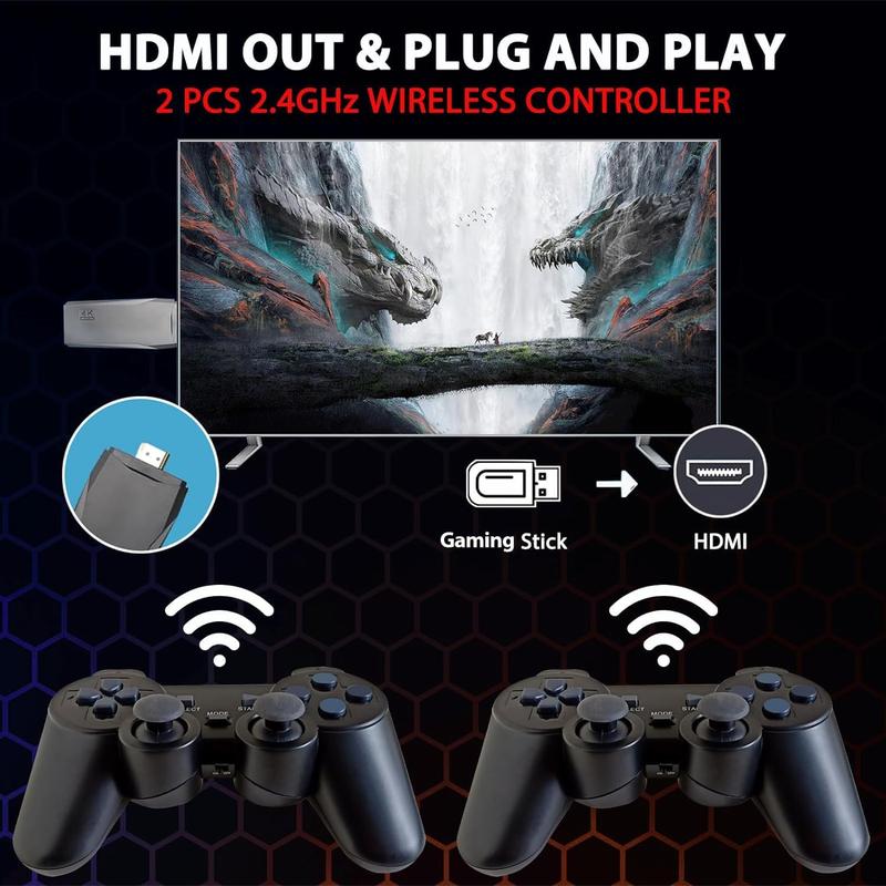 2024 Hot Sale: Wireless Retro GameConsole, Retro Play Game Stick,Nostalgia Stick Game ,4K HDMOutput,Plug and Play Video GameStick Built In 15000+ Games(64G)