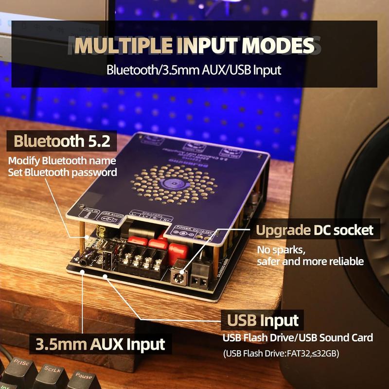 440W Audio Amplifier Board with Treble and Bass Control, TPA3251 Chips, DC 12-36V,  5.2 and AUX Inputs, 2.0  Stereo AMP Board for DIY  Speakers