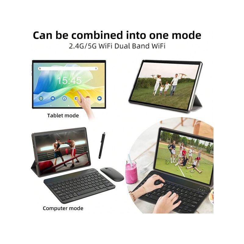 2024 Newest 2 In 1 Tablets With Keyboard, 10.1 Inch Android Tablet, 8GB RAM+64GB ROM+512GB Expandable, 8MP Dual Camera, 1280*800 IPS Screen Tablet Computer, WiFi, Bluetooth, 6000mAH Long Battery Life Tablet PC