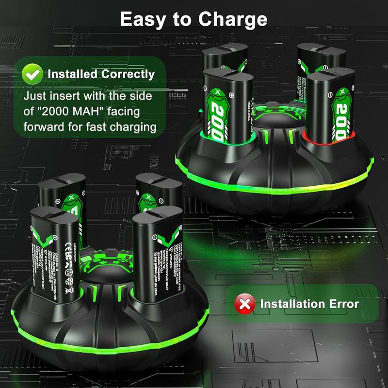 Ukor 2000mAh Xbox Controller Battery Pack x4 (4800mWh x4) with LED Light Fast Charging Station Dock, Xbox Controller Rechargeable Battery for Xbox Series X S, Xbox One S X, Xbox Elite Core