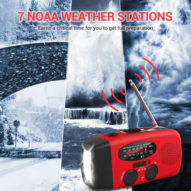 Emergency Hand Crank Radio with LED Light, AM FM NOAA Portable Weather Radio with 2000mAh Power Bank, Phone Charger, Solar Power Bank Function USB Charging Radio for Indoor Outdoor Camping Travel