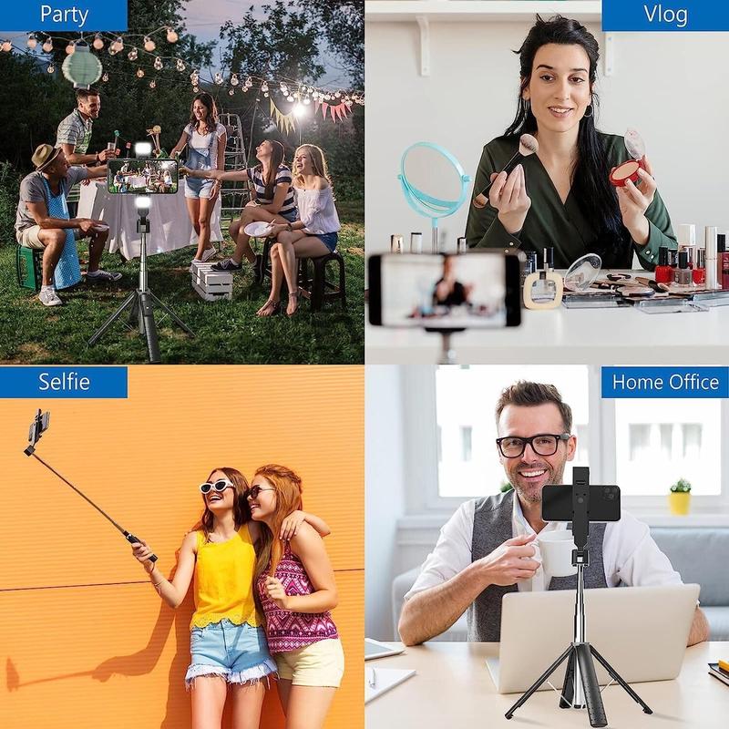 Portable Selfie Stick Tripod, 360° Rotatable Selfie Stick with Remote Control & Fill Light, Phone Tripod Stand for Gopro, iPhone, Samsung, Huawei