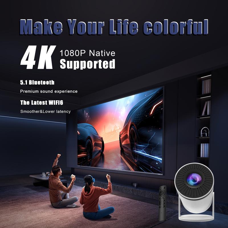 Portable Projector Smart Projectors 4K 260 ANSI with WiFi 6 BT 5.1, 270 Degree Rotation Android 11.0 OS built-in Speaker Home Cinema Outdoor Audio projector