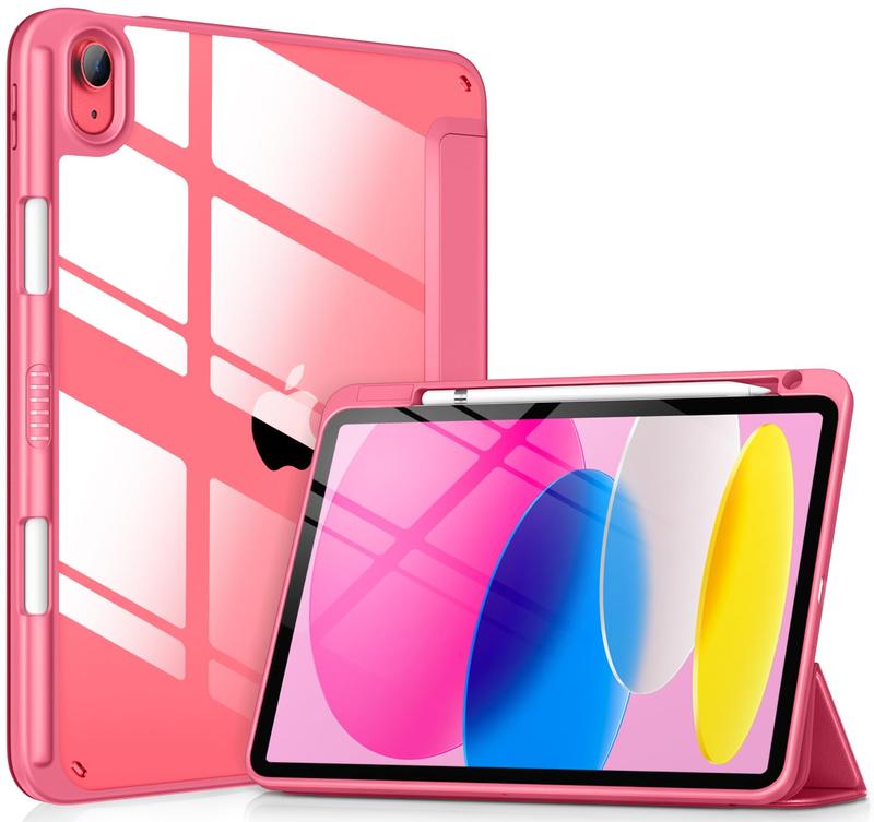 DTTOCASE for iPad 10th Generation Case 2022, 10.9 Inch Case with Clear Transparent Back and TPU Shockproof Frame Cover [Built-in Pencil Holder, Support Auto Sleep Wake] -Watermelon