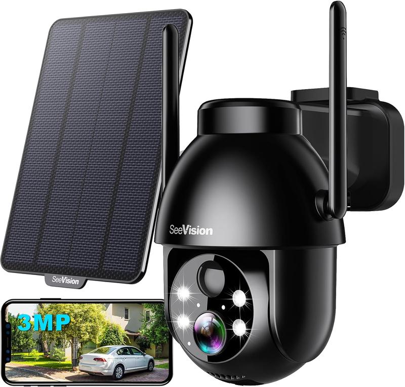 SeeVision C8 WiFi Security Outdoor Solar Wireless Camera For Home with Spotlight, PIR Motion Detection, Color Night Vision, and Two-Way Talk