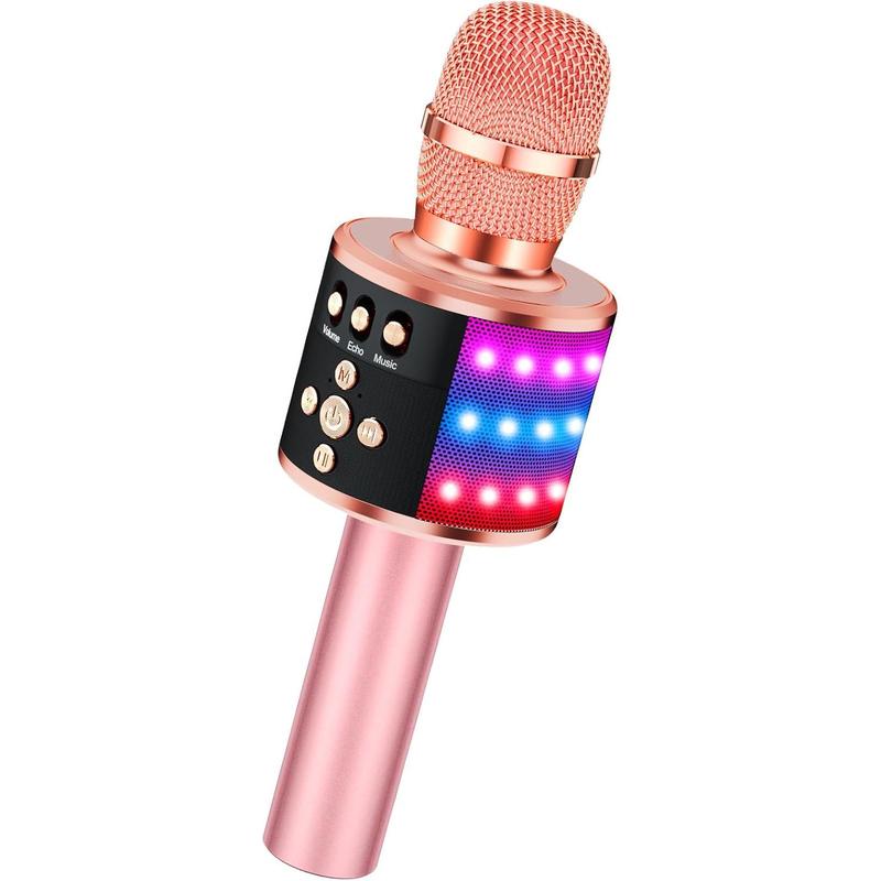 Bluetooth Wireless Karaoke Microphone with LED Lights,4-in-1 Portable Handheld Mic with Speaker Karaoke Player for Singing Home Party Toys Birthday Gift for Kids Adults Girls Q78(Rose Gold)