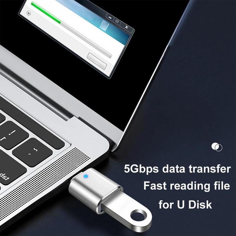 USB C to USB OTG Adapter, USB C Male to USB A 3.0 Female Converter with LED Indicator Light, Phone Accessories for Home Office