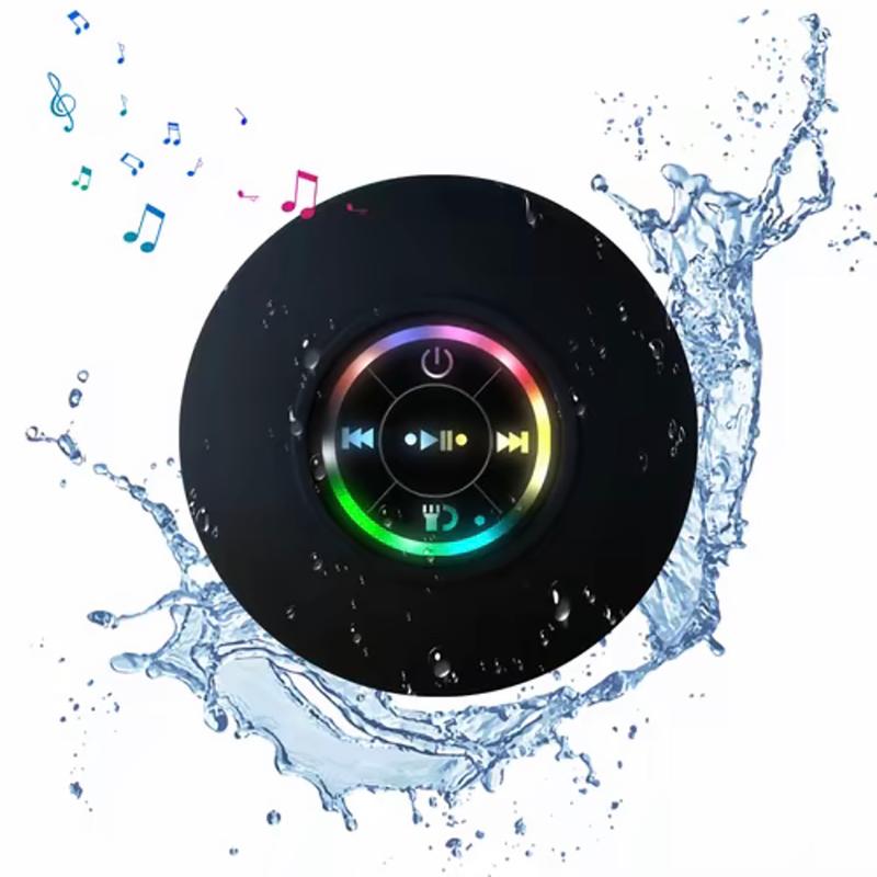 Mini Bluetooth shower speaker with variable LED lights, iPX4 waterproof, hands-free speaker, wireless stereo rechargeable, suitable for beaches, showers, and homes, a must-have for families  Subwoofer Shower Speaker waterproof speaker  Audio Smartphone