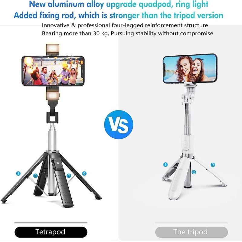 Portable Selfie Stick Tripod, 360° Rotatable Selfie Stick with Remote Control & Fill Light, Phone Tripod Stand for Gopro, iPhone, Samsung, Huawei