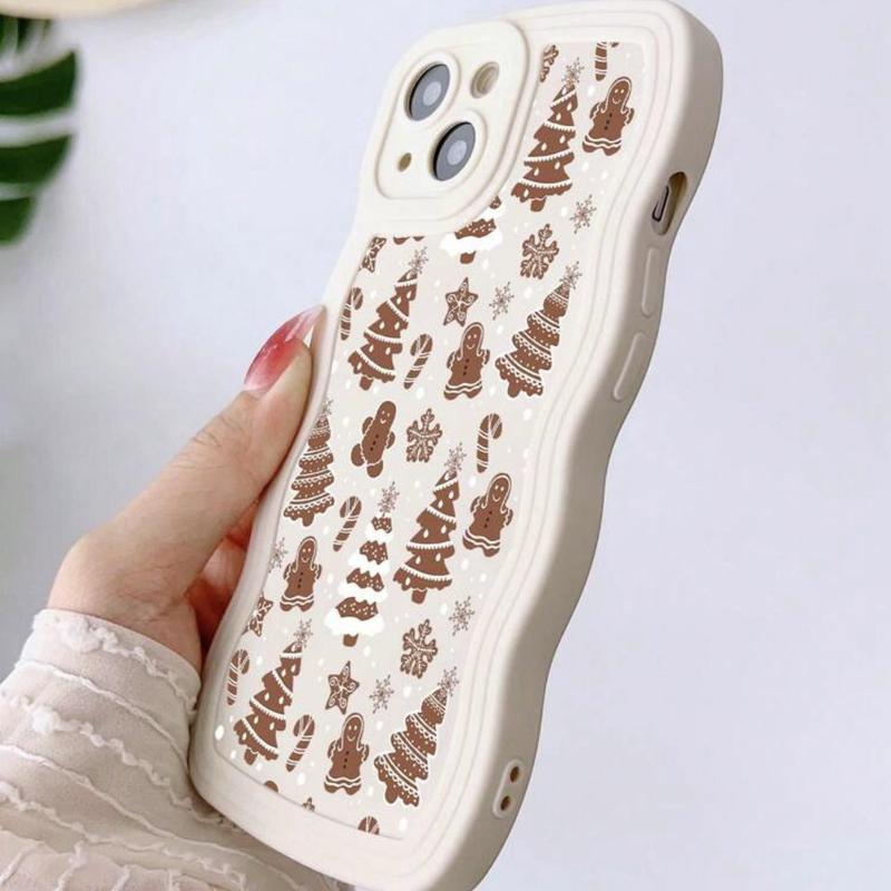 Cute Christmas Tree & Gingerbread Man Pattern Phone Case, Decorative Phone Protector Cover, Phone Accessories Compatible with iPhone 11 12 13 14 15 16 Pro Max