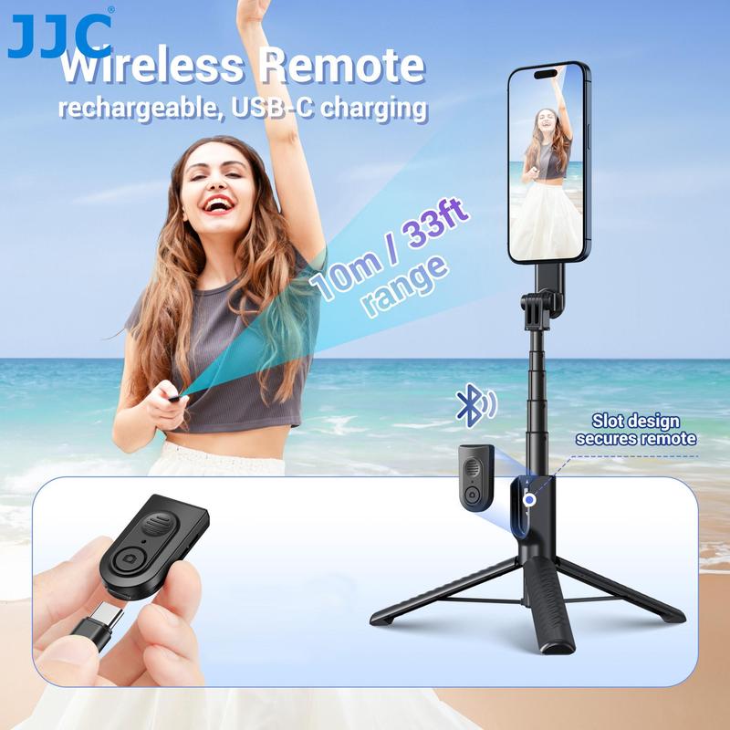 Magnetic Selfie Stick Tripod, Wireless Remote Control Selfie Stick with 2 Cold Shoe Mounts, Selfie Stick Tripod with Removable Phone Holder for Vlog, Stocking Fillers Gift