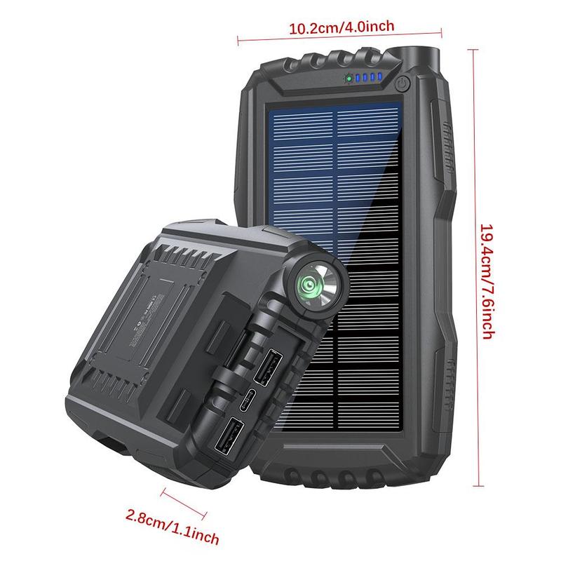 20000mAh Portable Solar Power Bank, Dual USB Output Port Waterproof Power Bank with LED Lights, Solar Power Charger for iPhone Android Phones, Phone Charger for Summer, Work Equipment for Men