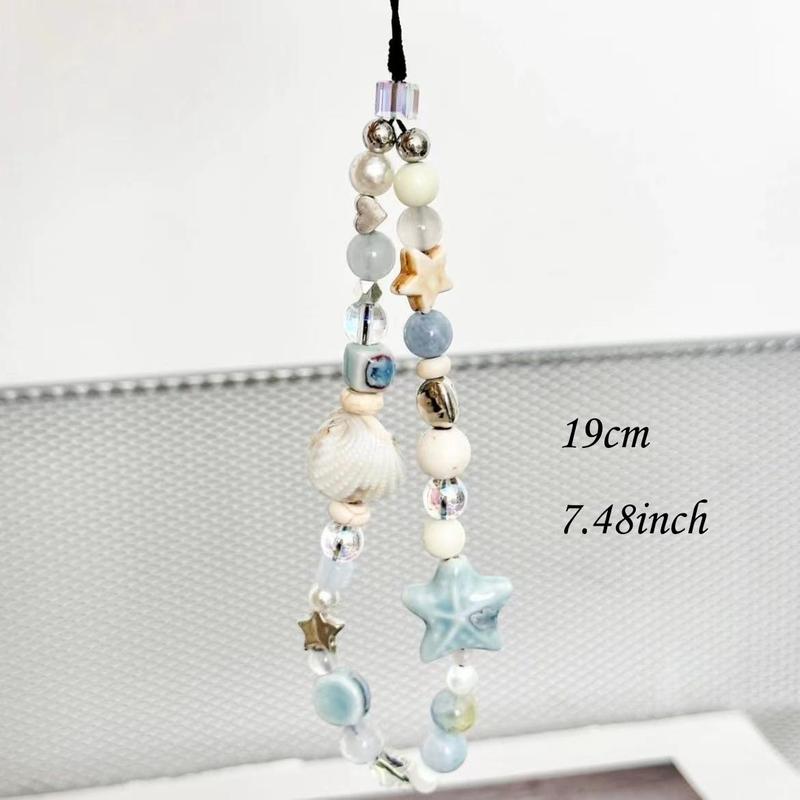 Sea Shell Decor Beaded Phone Chain, Cute Phone Lanyard, Creative Phone Strap for Women & Girls, Fashion Phone Charm for Daily Use