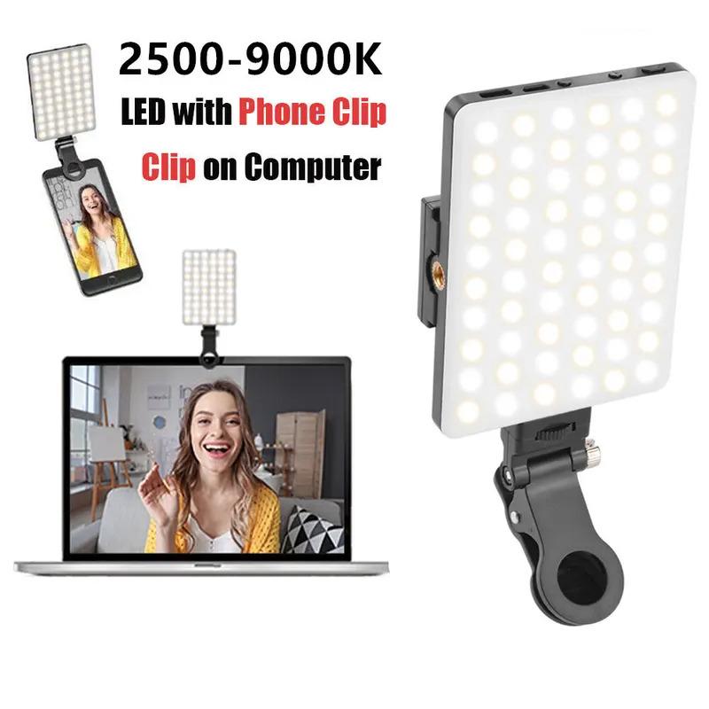 60 Led Mobile Phone Fill Light Clip on Phone Computer Selfie Light for Video Conference Makeup Remote Working Zoom Call Live Streaming Smartphone Cable