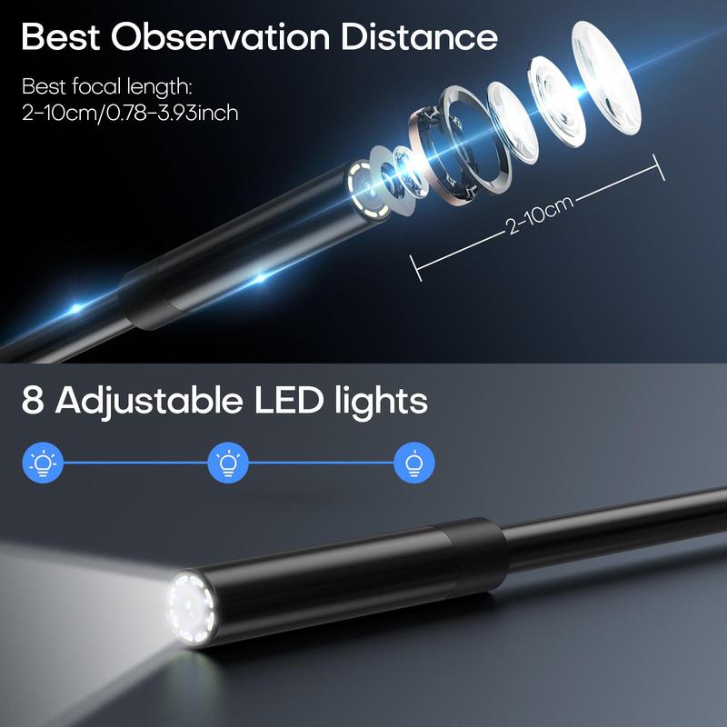 1080P Endoscope, Mini 8.0mm 4.3 Inch IPS Screen Detection Camera with LED Light, Waterproof Snake-shaped Camera for Car Repair, Pipe, Home Inspection