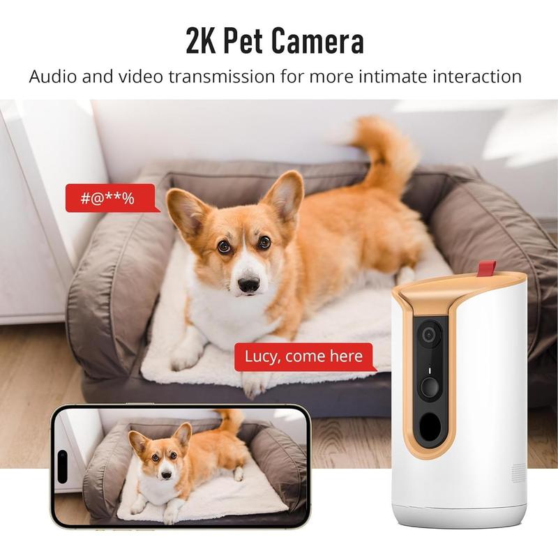 2K Pet Camera, 360?View  Camera  Dispenser, 5G WiFi Pets  with Phone APP, Two-Way Audio,  Night Vision, Barking Detection and Motion , Works with Alexa