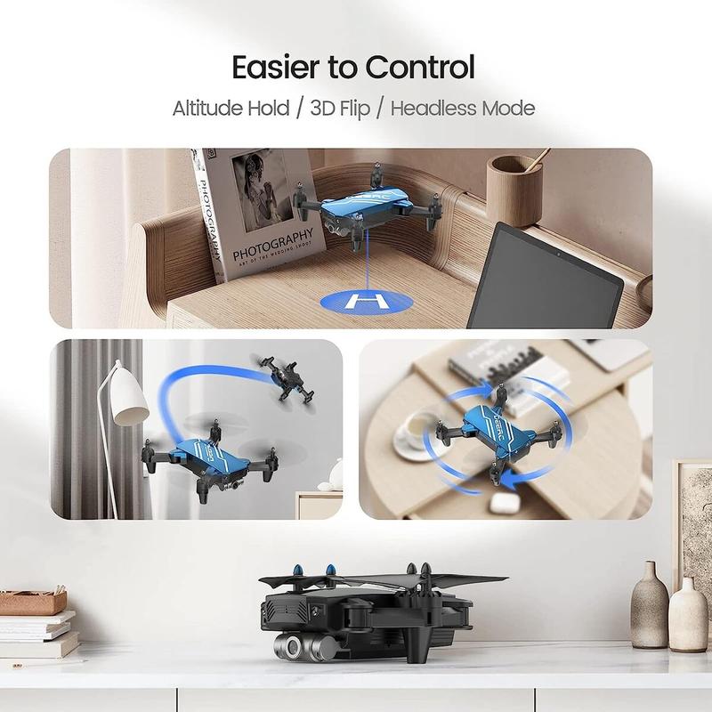 DEERC D20 Mini Drone with Camera for Beginner, Remote Control Toys Gifts with Voice Control, Gestures Selfie, 3D Flips 2 Batteries,  Blue