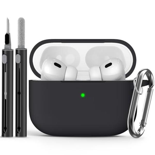 AirPods Pro Case Cover with Cleaner Kit,Soft Silicone Protective Case for Apple AirPod Pro 2nd 1st Generation Case for Women Men,AirPods Pro 2 Pro Case Accessories with Keychain-Black